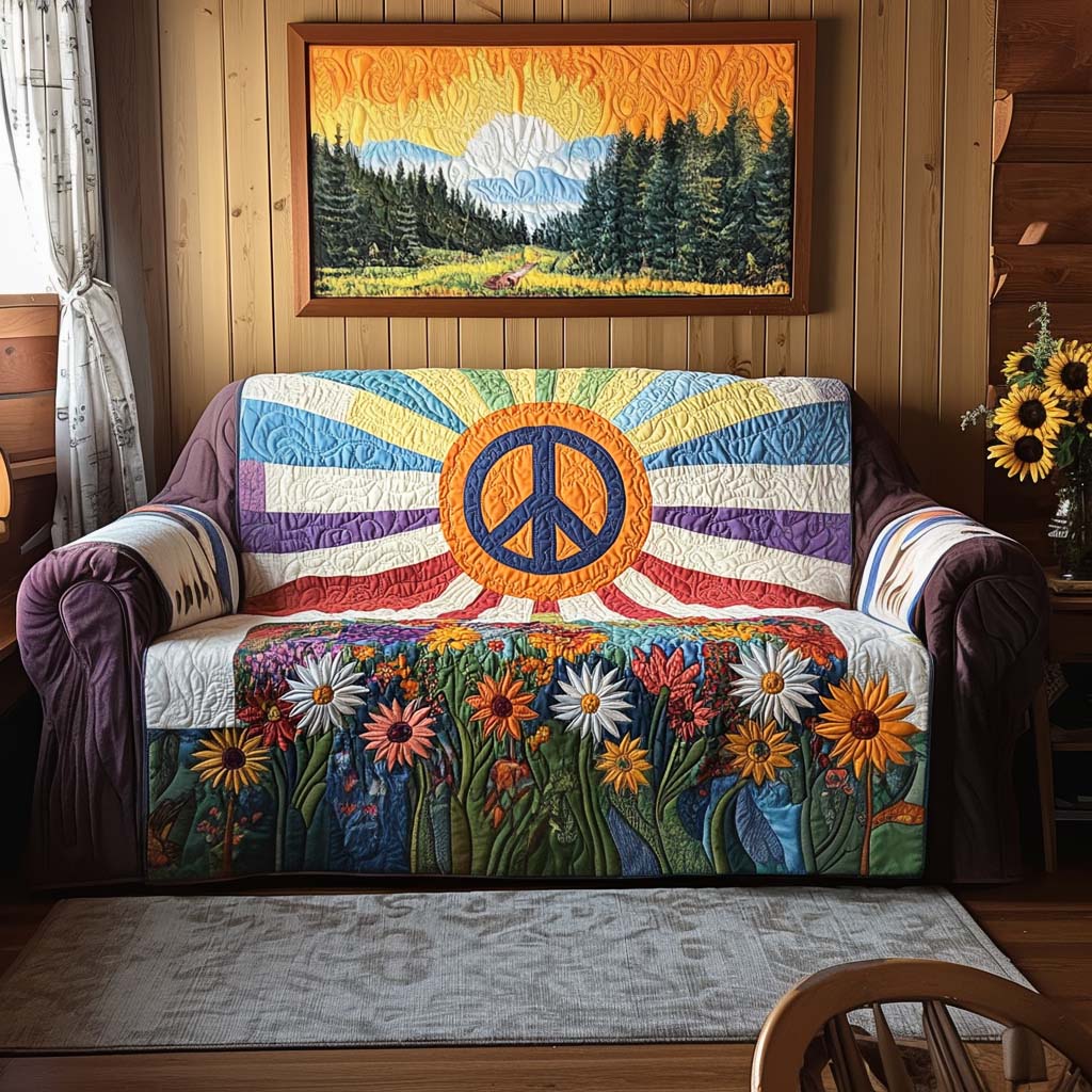 Love Flow Quilted Sofa Cover Holiday Couch Covers Wedding Gifts For Hippies