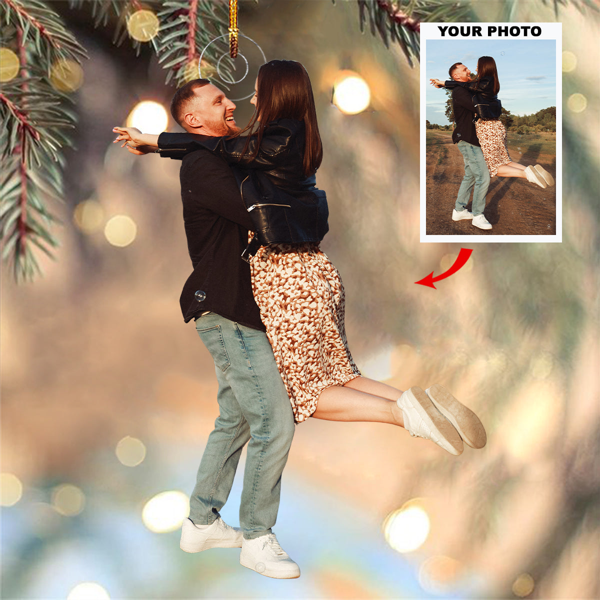 Love In Motion Personalized Photo Mica Ornament Christmas Gift For Couple Family members