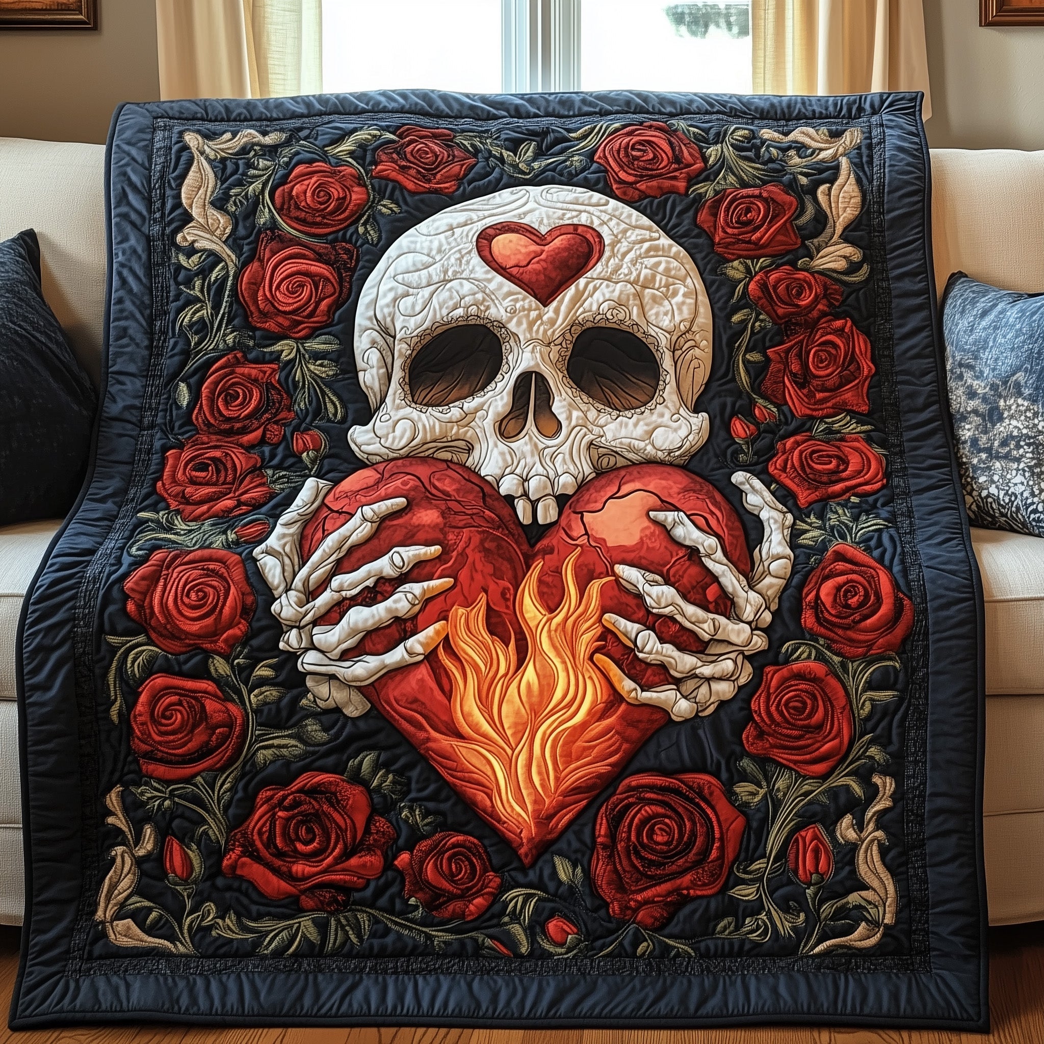 Love in the Abyss Quilted Blanket Cute Soft BlanketSkull Themed Gifts For Him