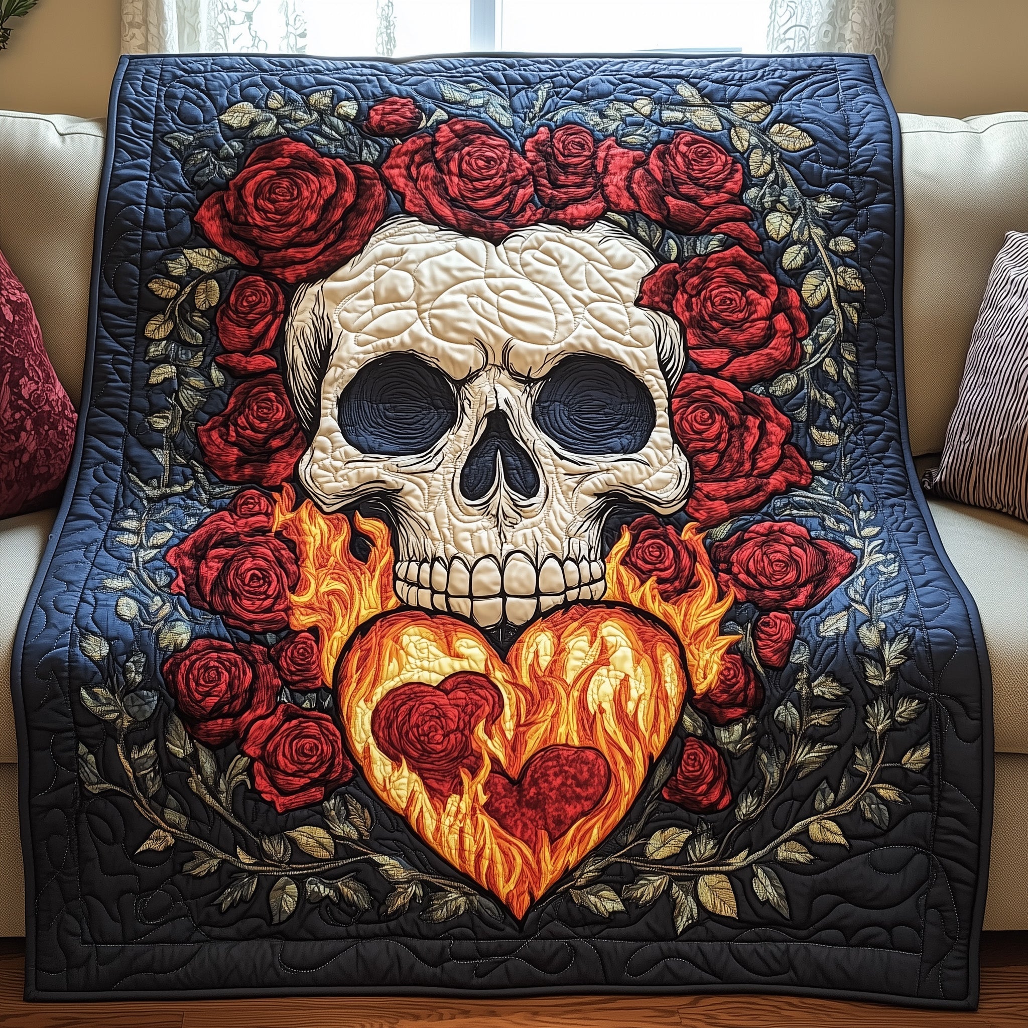 Love in the Abyss Quilted Blanket Cute Soft BlanketThemed Skull Gifts For Him Her