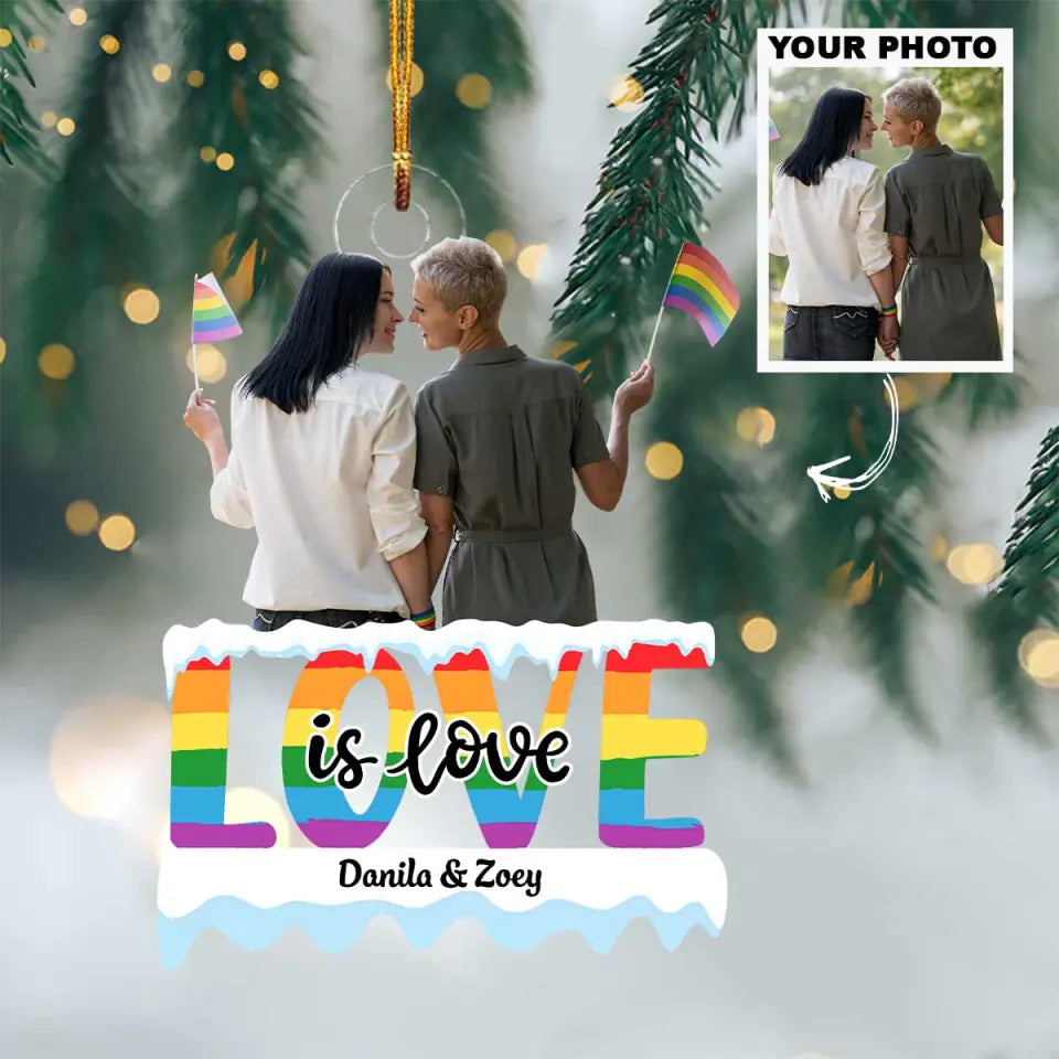 Love Is Love Personalized Custom Photo Mica Ornament Christmas Pride Month Lgbt Annive