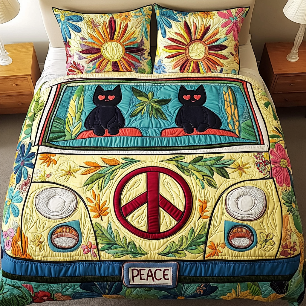 Love Journey Quilted Bedding Set Cool Bedroom Decor Hippie Gift Ideas