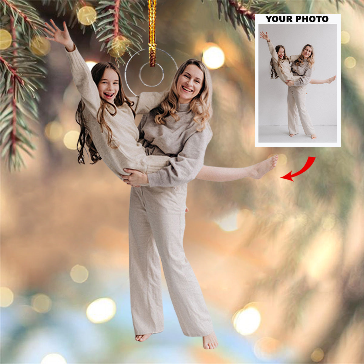 Love Laughter Personalized Photo Mica Ornament Christmas Gift For Family Family Member