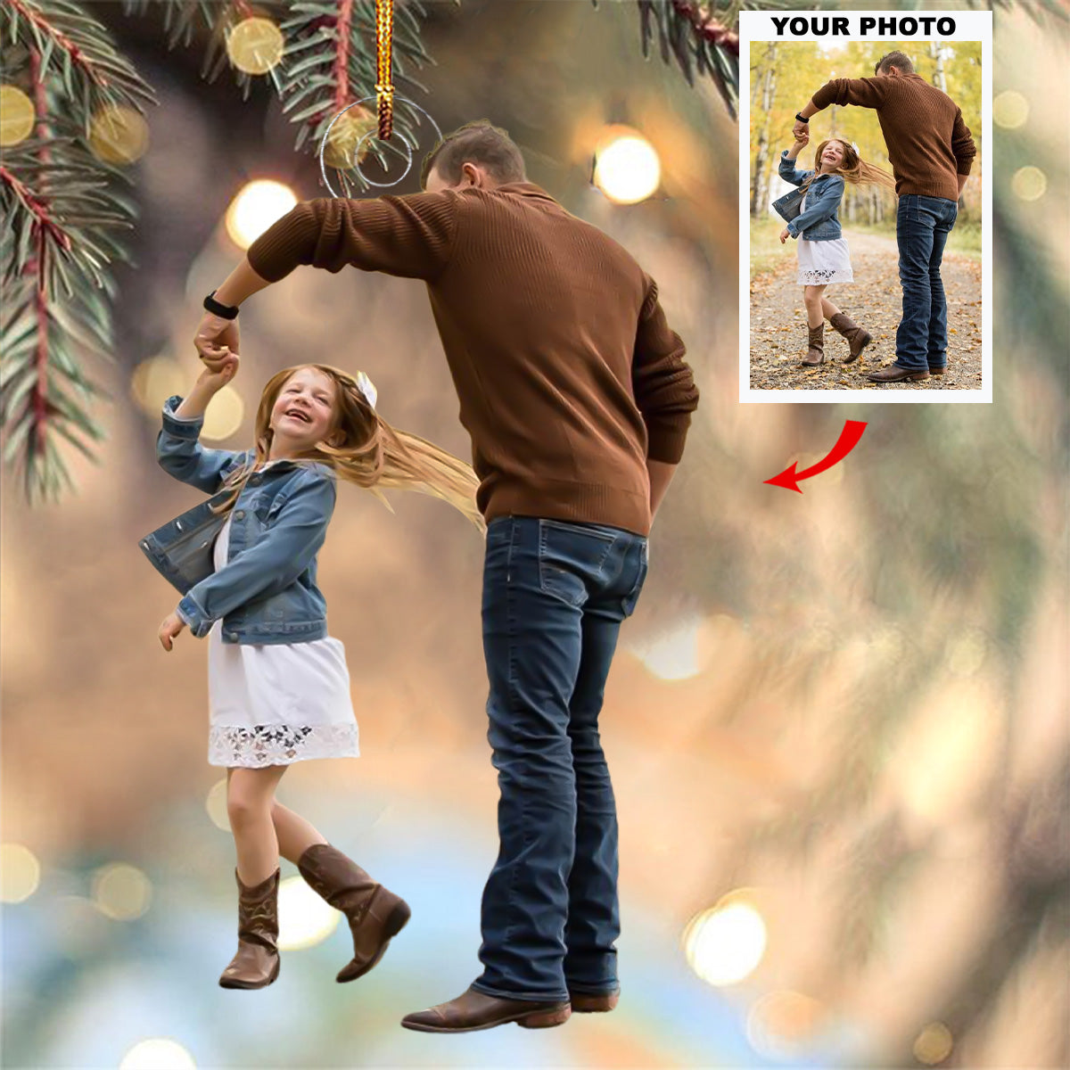 Love Laughter Personalized Photo Mica Ornament Christmas Gift For Grandma Grandpa Family