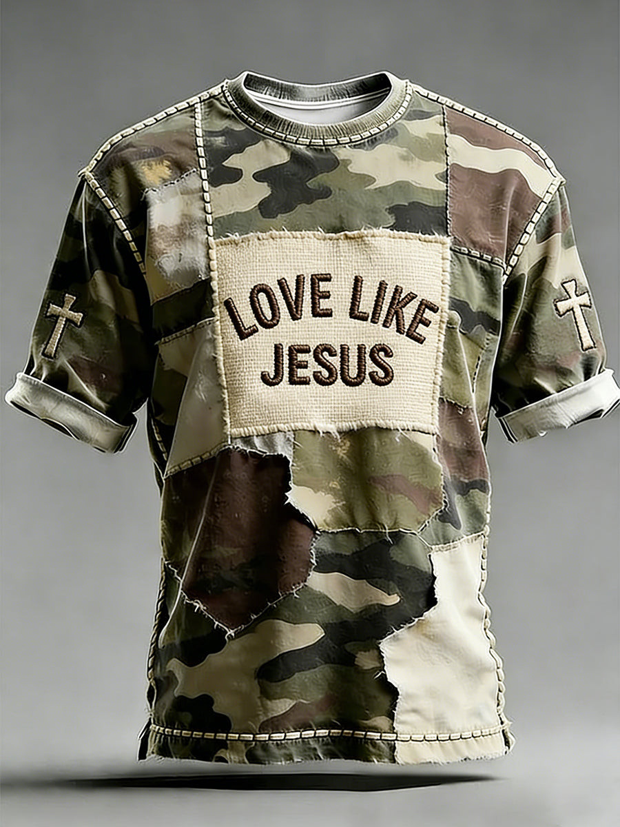 Love Like Jesus Patchwork Christian T-Shirt Religious Apparel Gift For Son