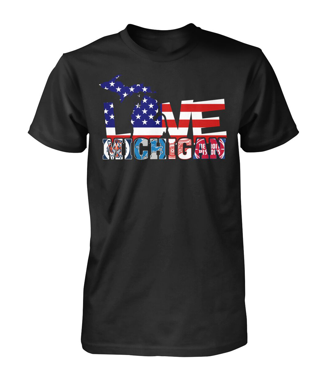 Love Michigan Multi Sport Mashup T-Shirt American Flag Art Game Day Clothes Unique Gift For Him