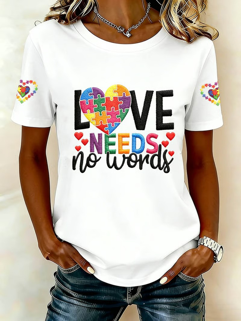 Love Needs No Words Autism Awareness T-Shirt Autism Puzzle Heart Shirt Fan Gear Best Gift For Supporters
