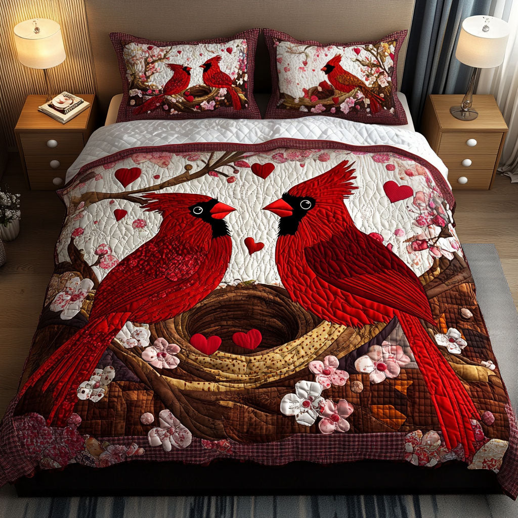 Love Nest Quilted Bedding Set Cool Bedroom Decor Red Cardinal Gifts For Mom