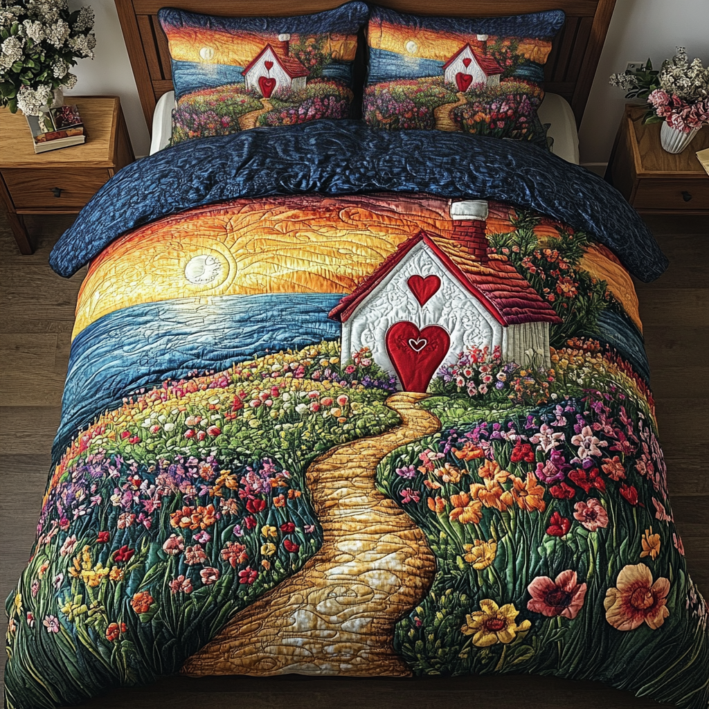 Love Nest Quilted Bedding Set Luxury Comforter Gift Set for Him or Her