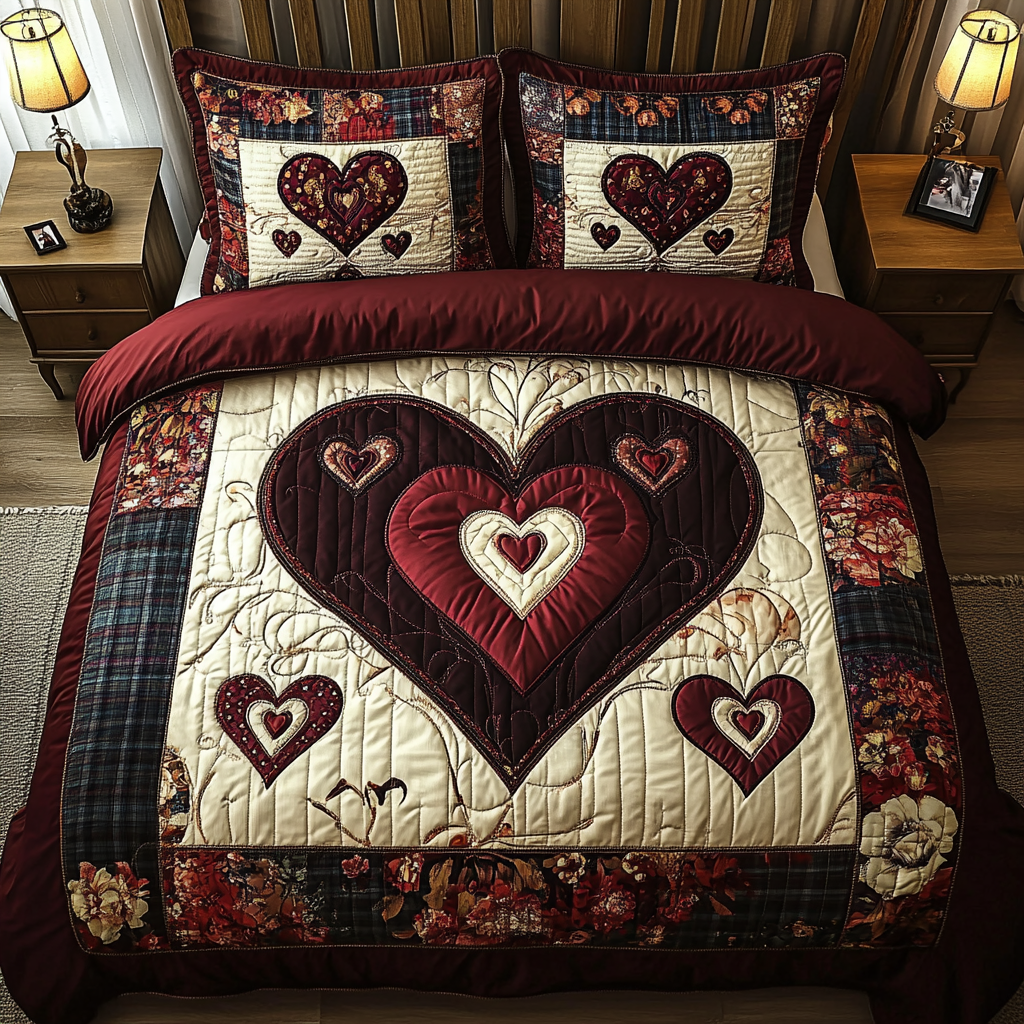 Love Nest Quilted Bedding Set Stylish Bedding Merch Gift for Home Lovers