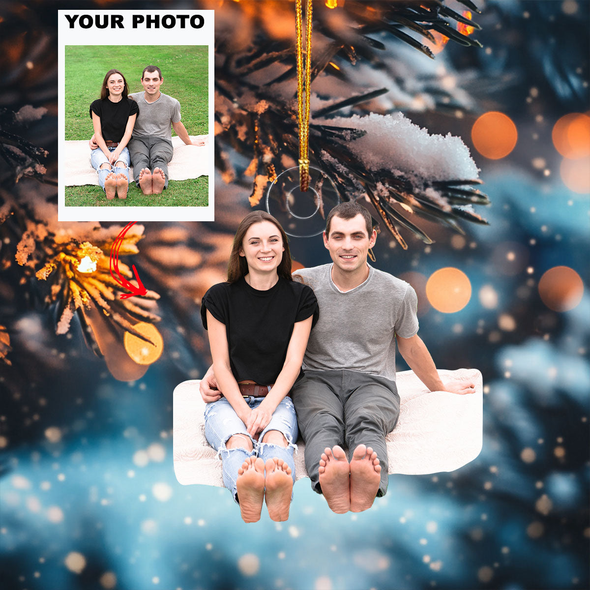 Love On The Lawn Personalized Photo Mica Ornament Christmas Gift For Couple Family members