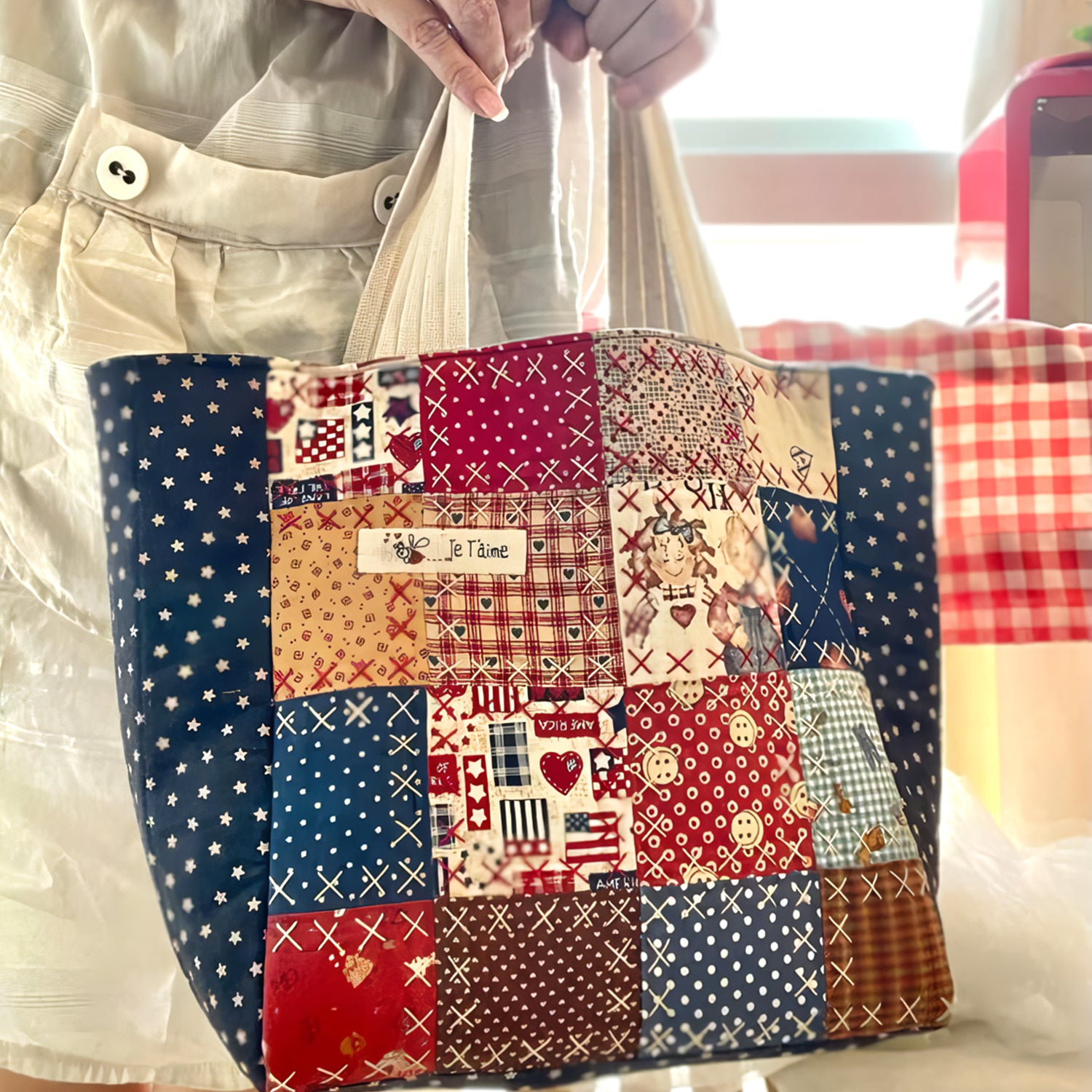 Love Patchwork Quilted Tote Bag FlowerLily Inspired Gifts