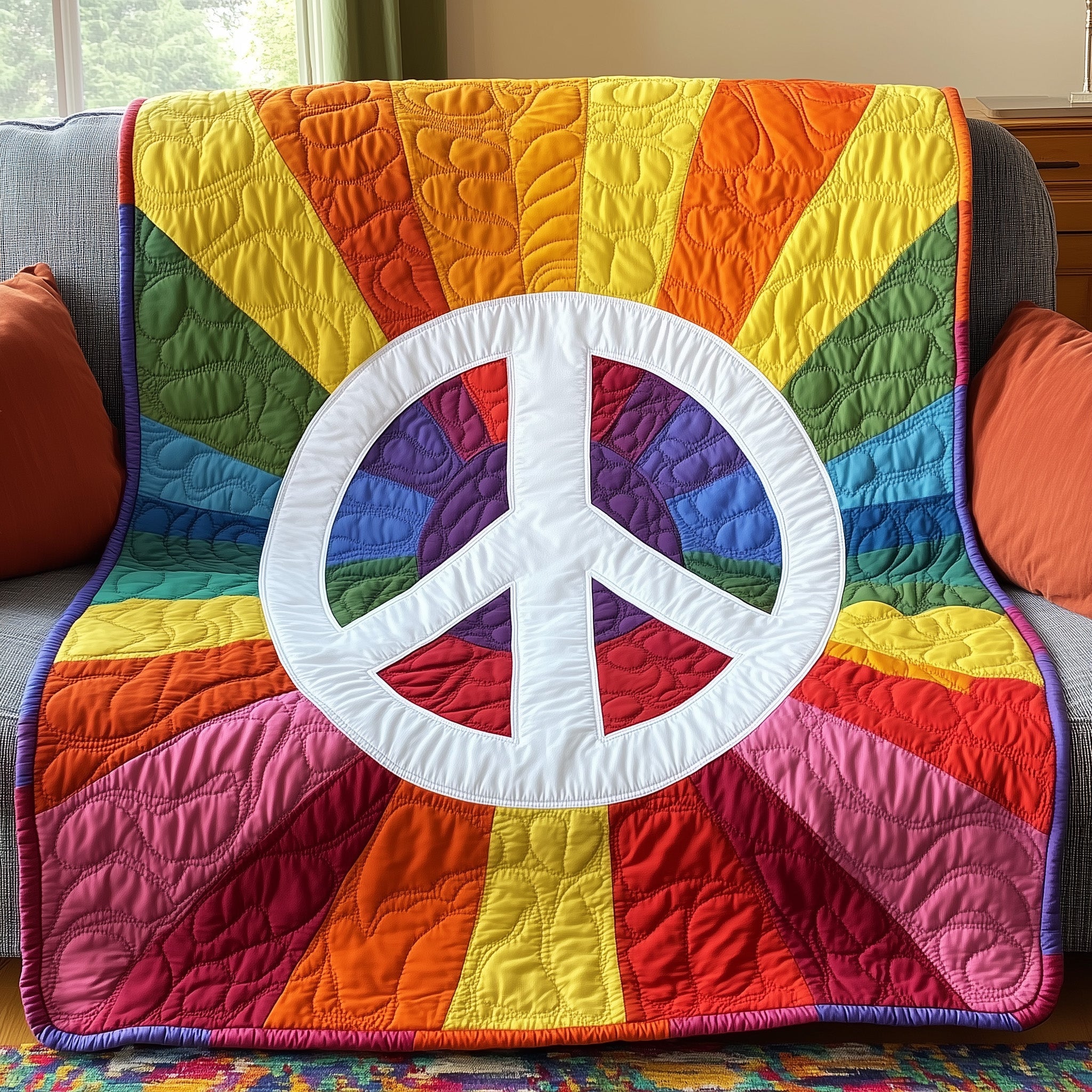 Love Peace Pride Quilted Blanket Cute Soft BlanketGrandchildren Gifts For Christmas