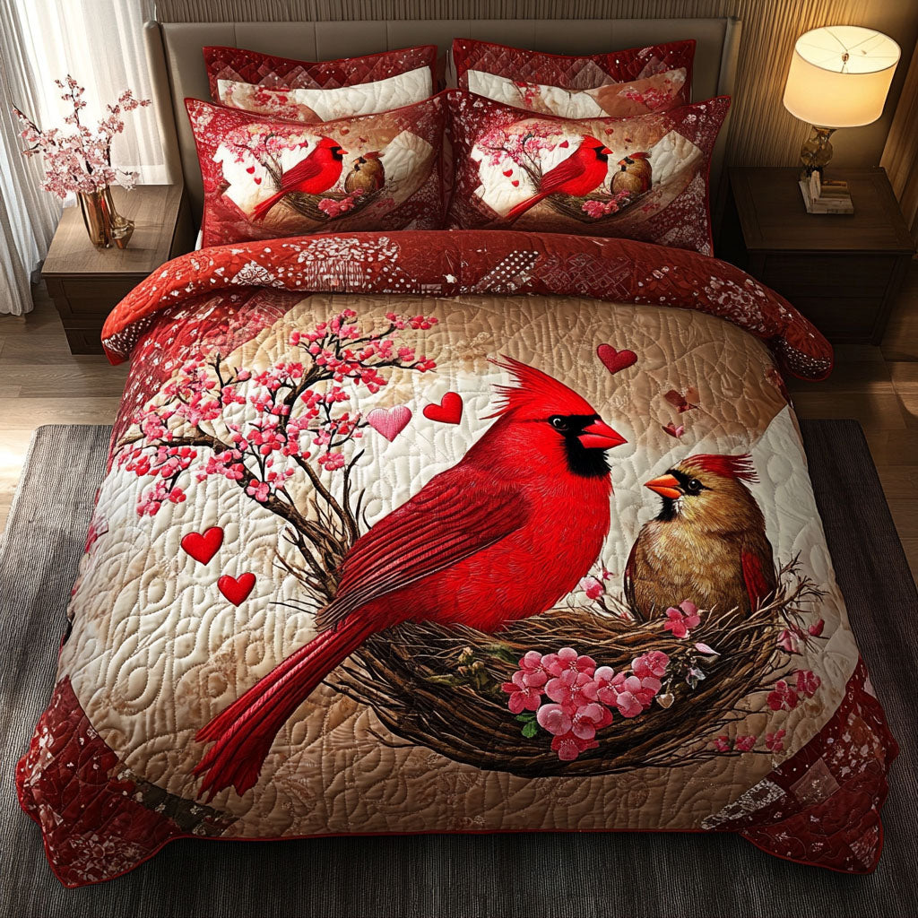 Love Perch Quilted Bedding Set Bed Decor Ideas Red Cardinal Gift Items