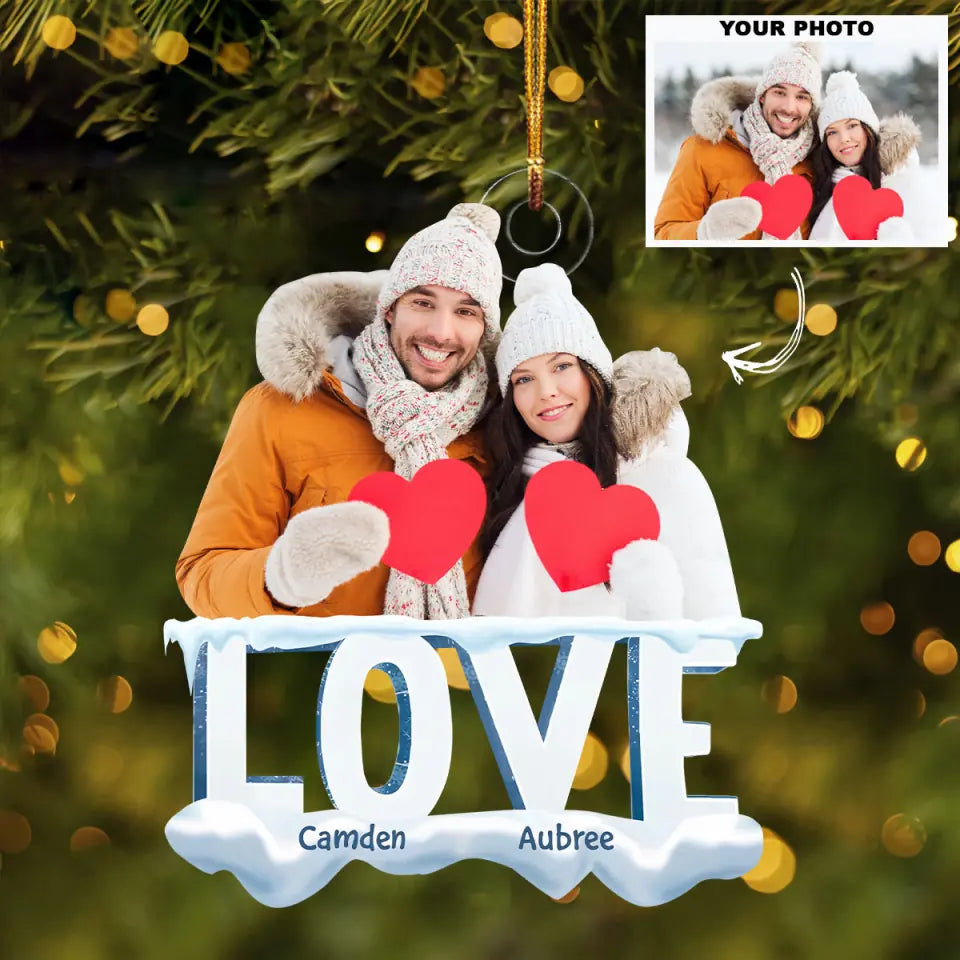 Love Personalized Custom Photo Mica Ornament Christmas Gift For Family Family Members
