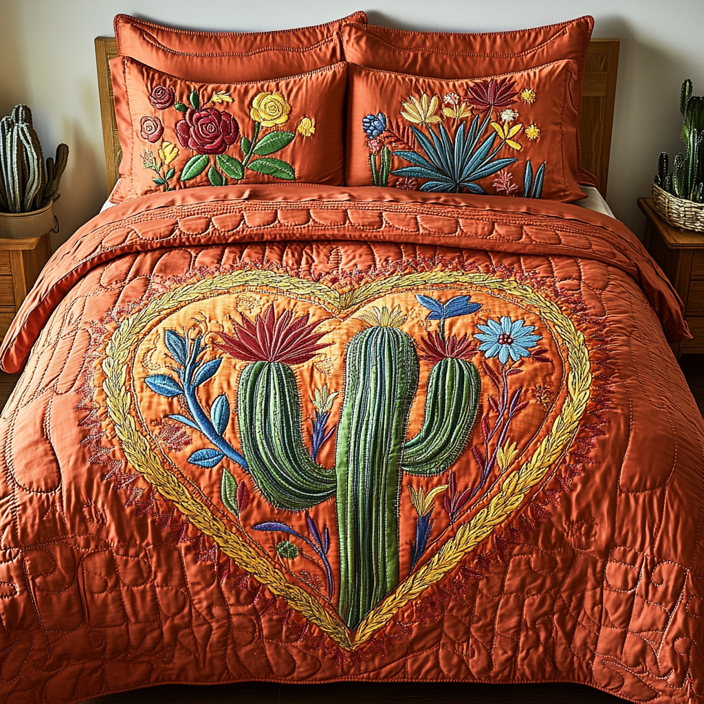Love Succulent Quilted Bedding Set Holiday Duvet Cover Set Best Cactus Gifts
