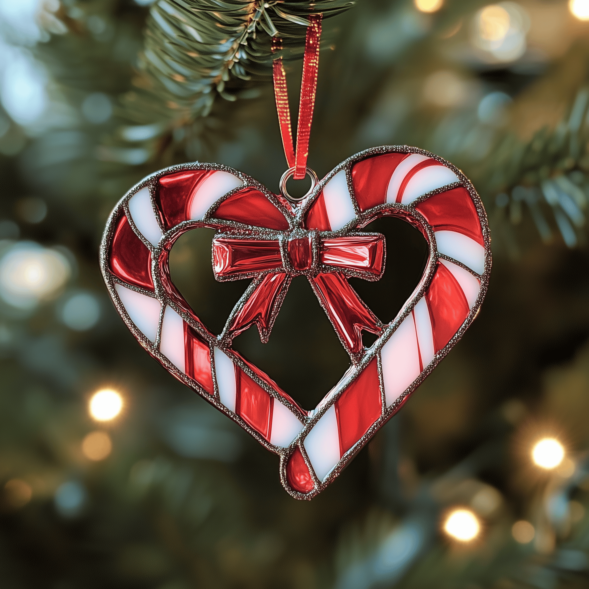 Love Symbol Candy Canes Mica Ornament Feel the Glamour of Sparkling Ornaments on Your Tree