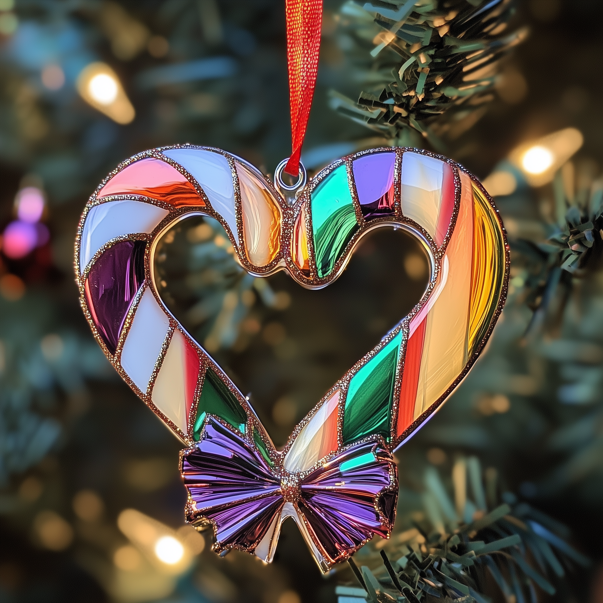 Love Symbol Rainbow Candy Canes Acrylic Ornament Holiday Tree Decoration