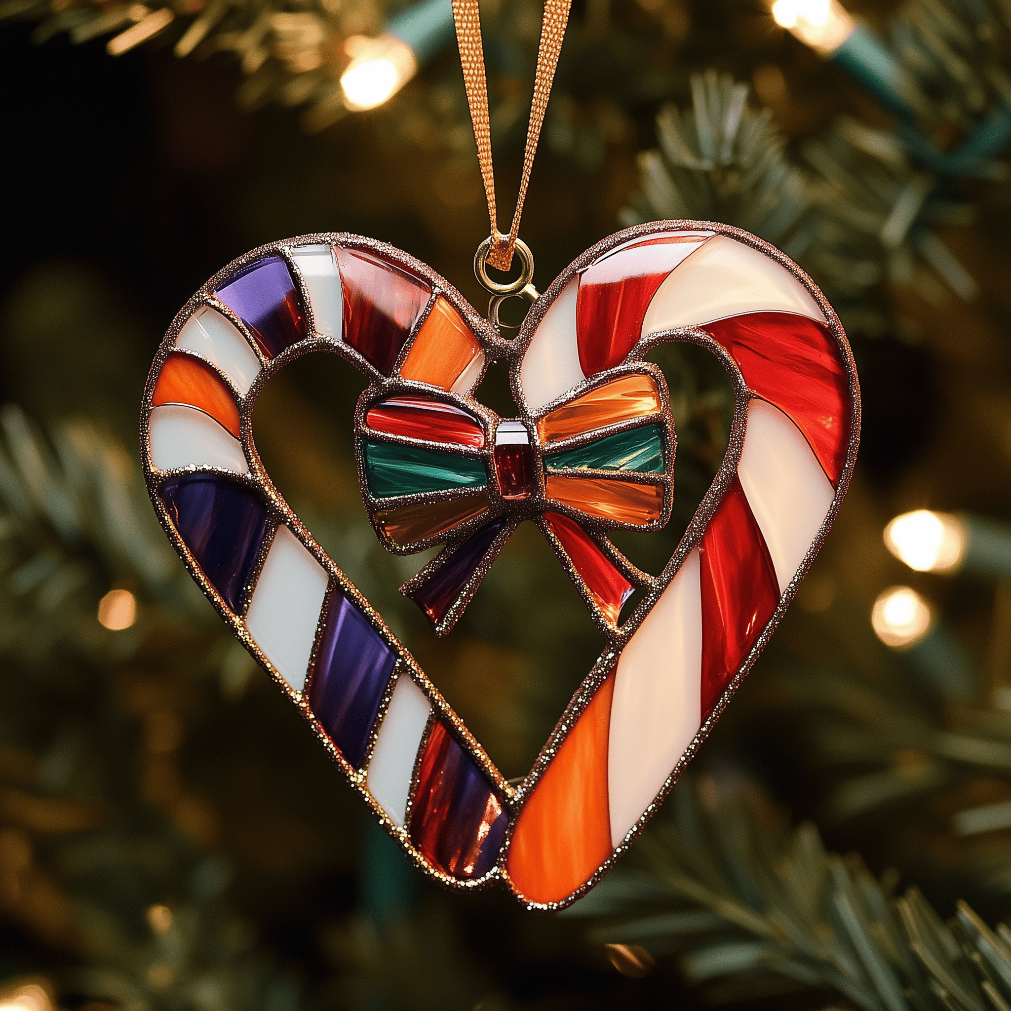 Love Symbol Rainbow Candy Canes Mica Ornament Feel Connected with Ornaments Made Just for You