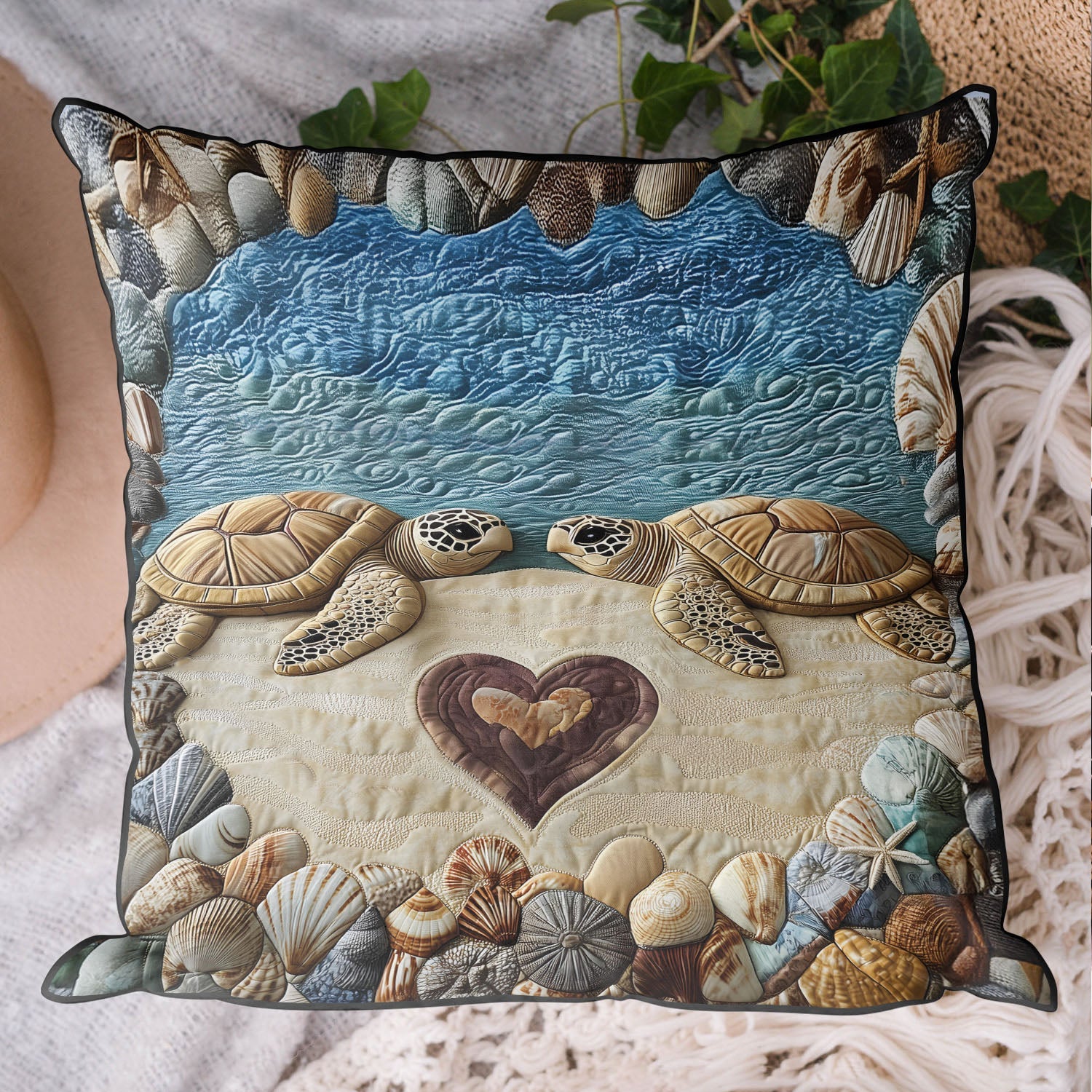 Love Under the Shell Quilted Pillow Case Throw Pillow Covers Turtle Gift Ideas