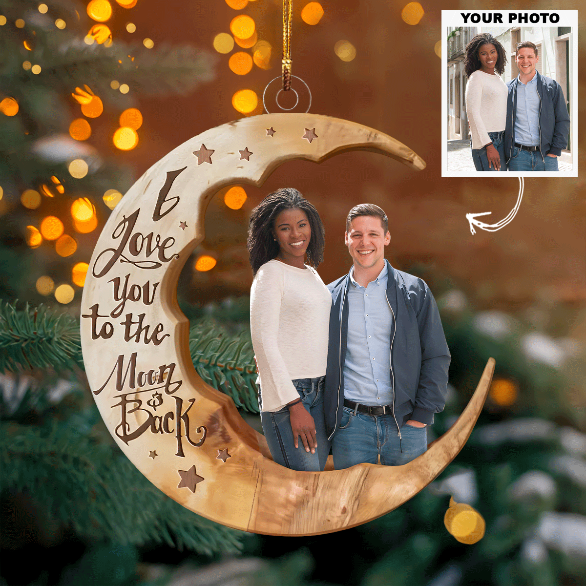 Love You To The Moon And Back Personalized Photo Mica Ornament Christmas Gift For Couple