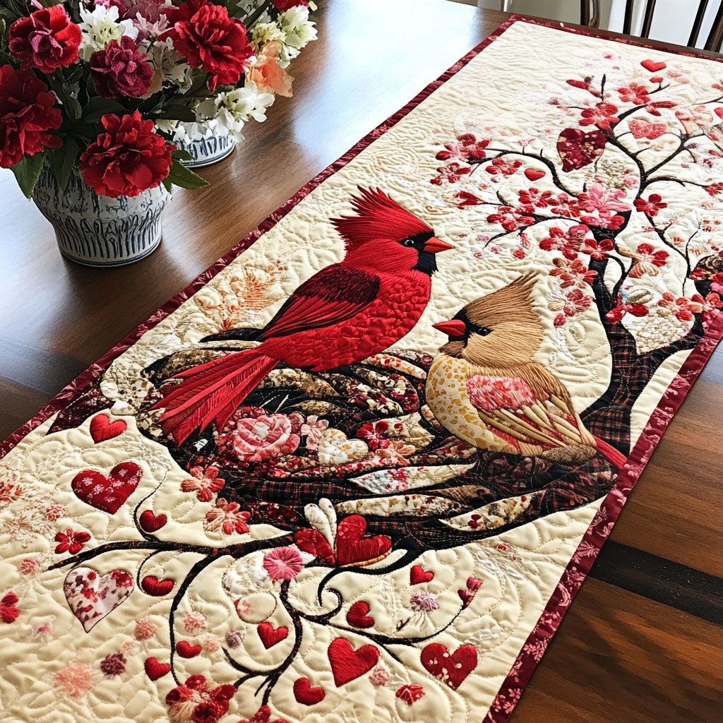 Lovebirds Haven Quilted Table Runner Kitchen Table Decor Cardinal Bird Gifts