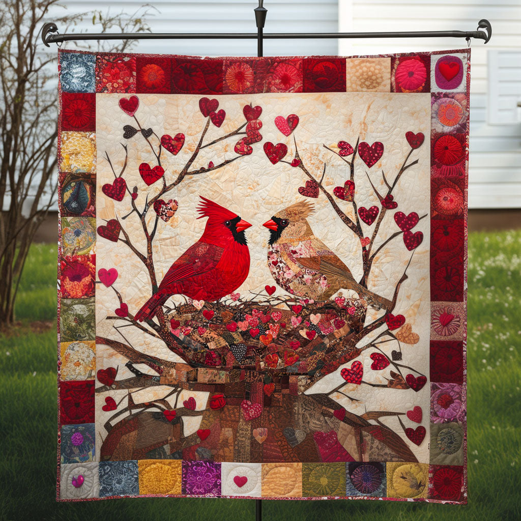 Lovebirds in the Nest Quilted Blanket Holiday Throw Blanket Cardinal Themed Gifts