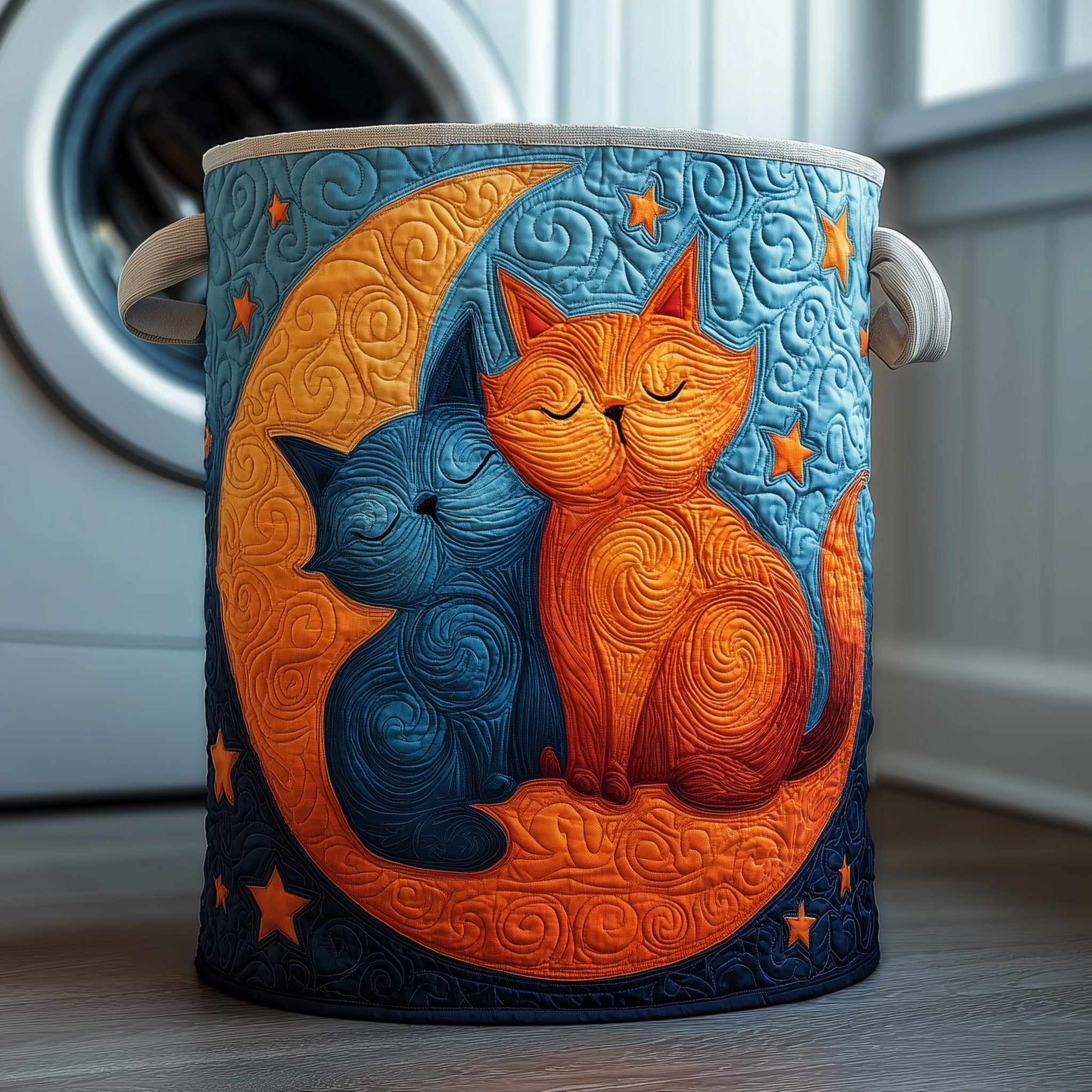 Lovely Cat Couple Quilted Laundry Fabric Clothes Basket Unique Gift For Mom