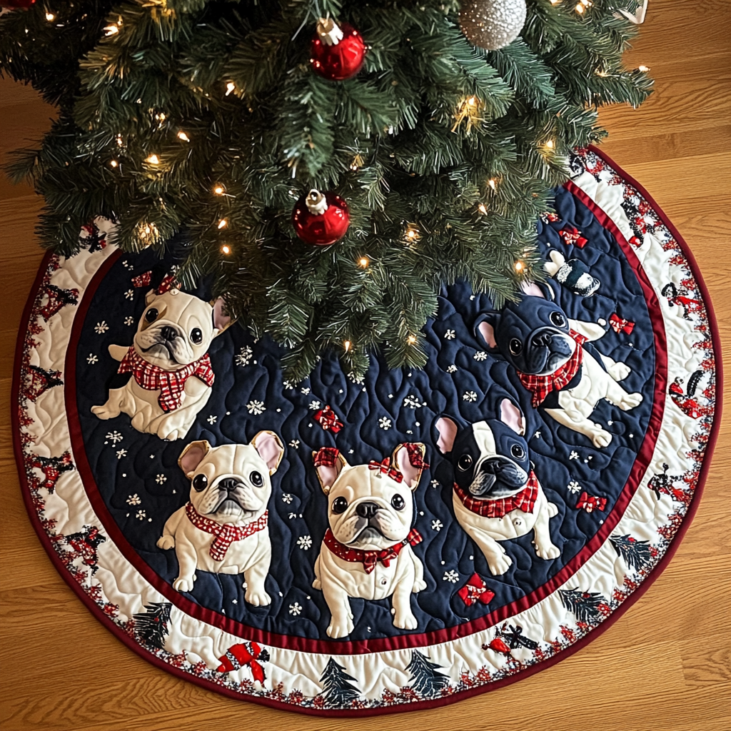 Lovely French Bulldog Christmas Quilted Tree Skirt Winter Holiday Decor Christmas Presents For French Bulldogs