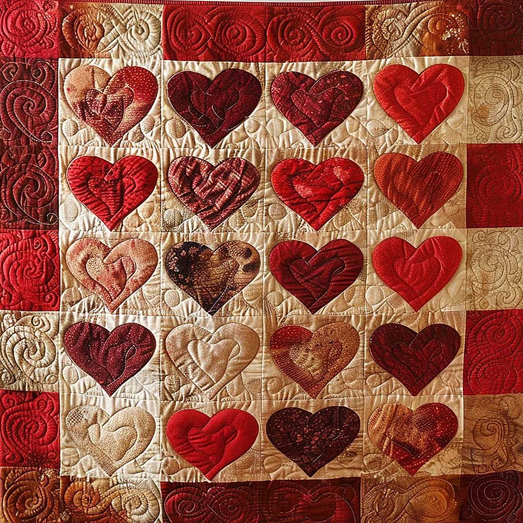 Lovely Heart Quilt Blanket Queen Size Blanket Meaningful Gifts For Parents