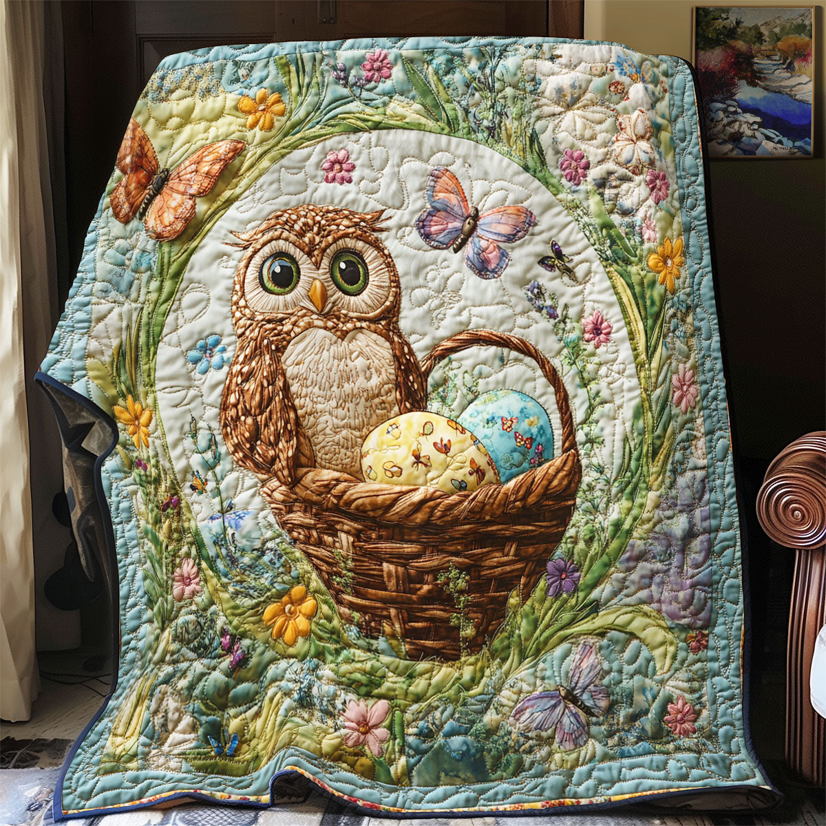 Lovely Owl Easter Day Quilt Blanket Fluffy Throw Blanket Bright Gifts For Owl Lovers