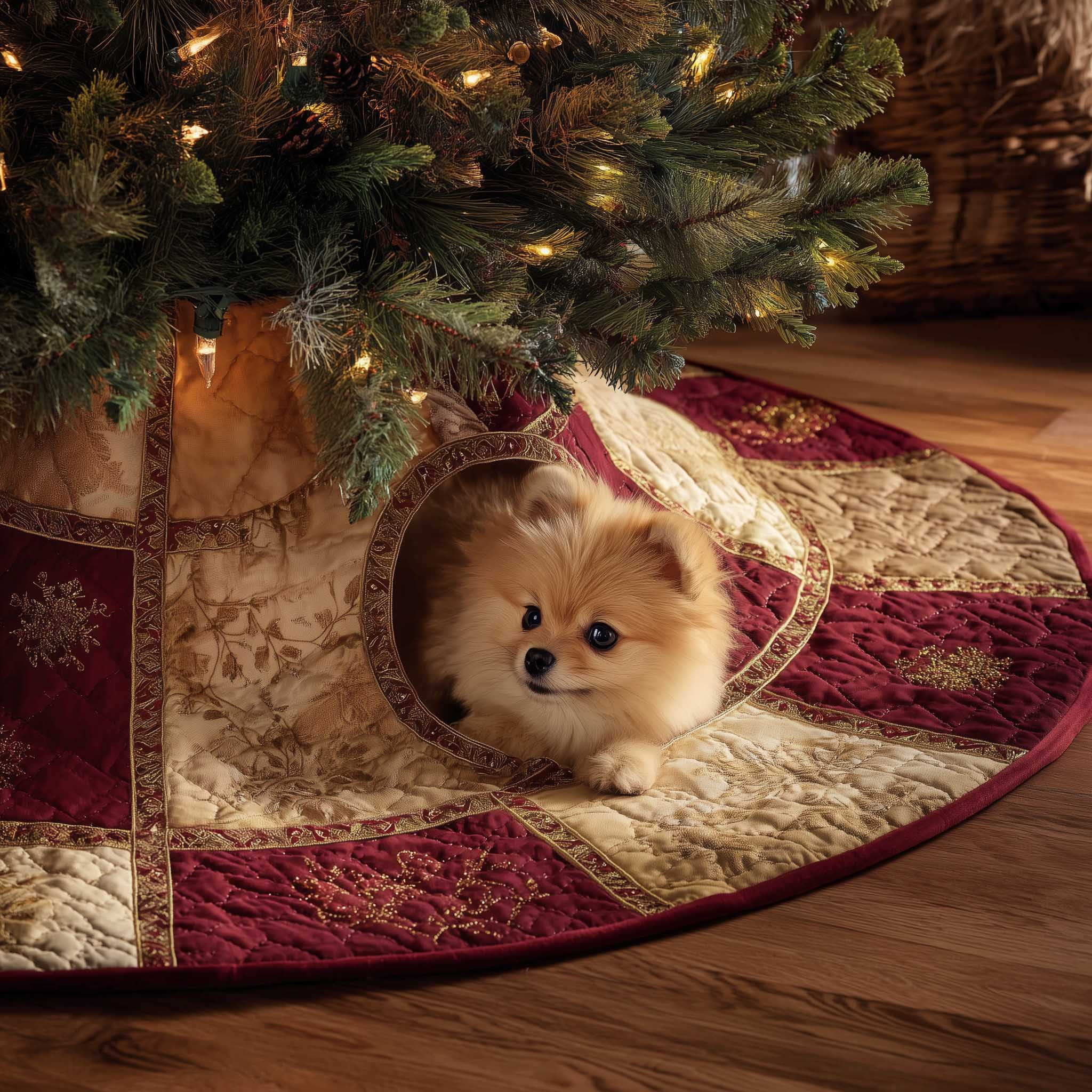 Lovely Pomeranian Quilted Tree Skirt Stylish Home Accents Cool Gifts For Pet Lovers
