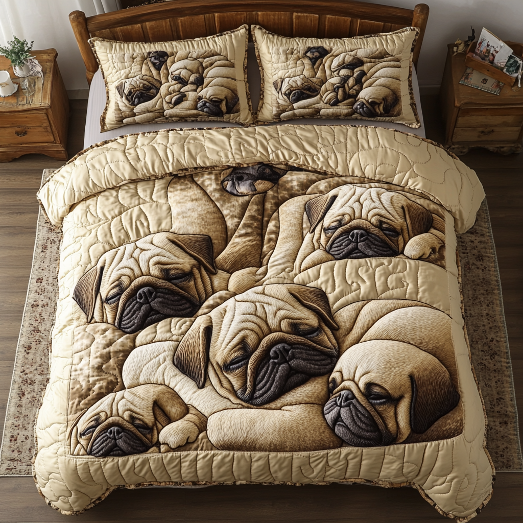 Lovely Pug Quilted Bedding Set Bedroom Decorations Gifts For Pug Owners