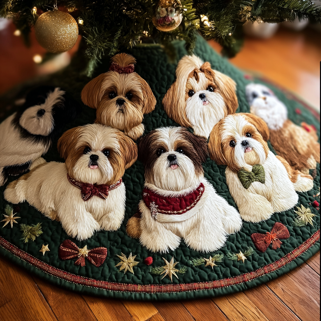 Lovely Shih Tzu Christmas Quilted Tree Skirt Holiday Decor Dog And Owner Gift Ideas