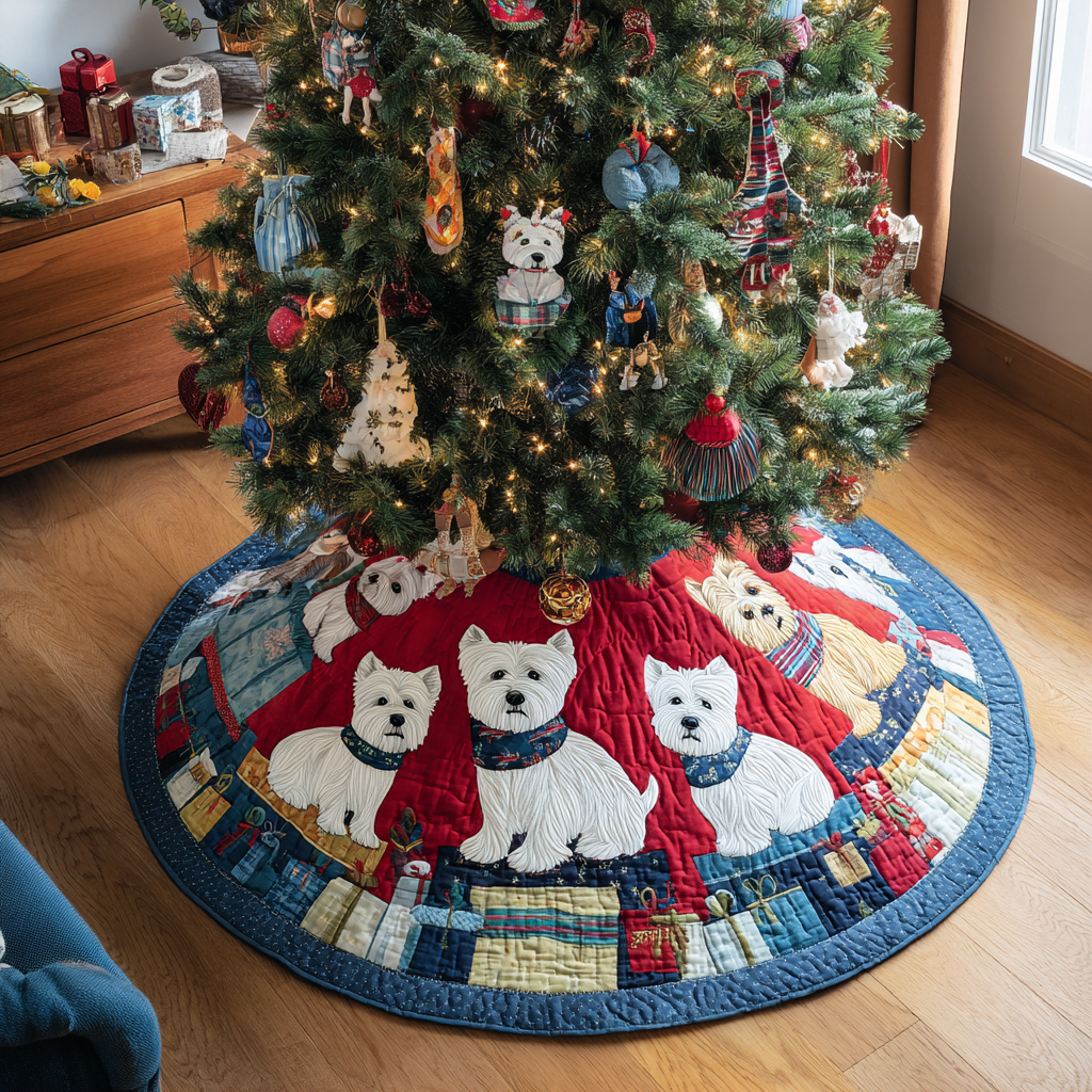 Lovely West Highland Terrier Christmas Quilted Tree Skirt Xmas Decorations Yorkshire Terrier Merchandise