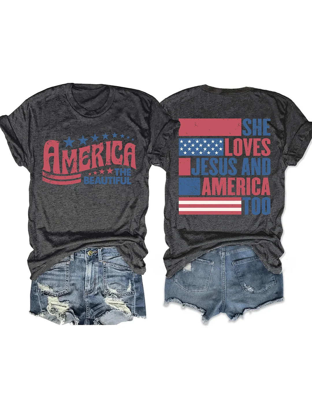 Loves Jesus And America Too T-Shirt Christian Patriotic Faith Gift 4th Of July USA