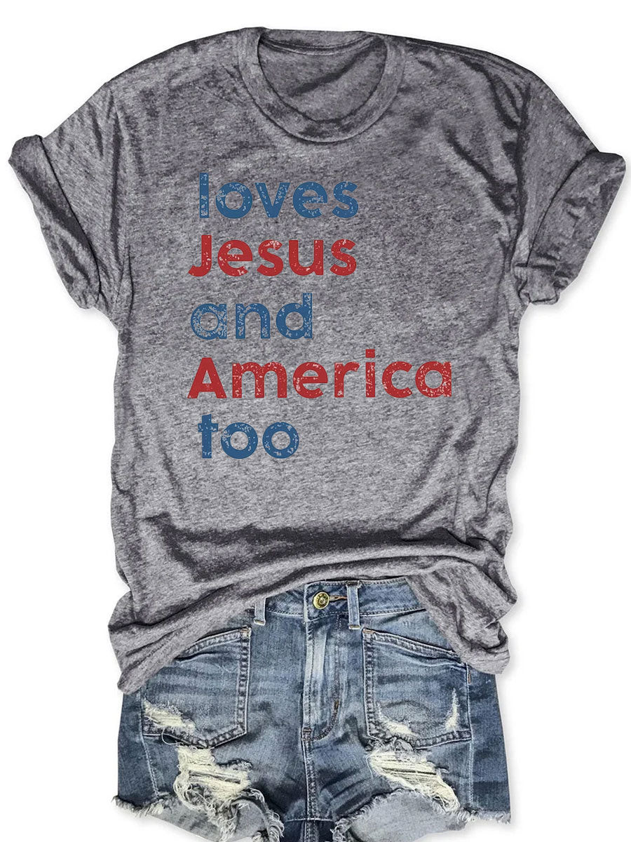 Loves Jesus And America Too T-Shirt Faith Based Apparel Christian Christmas Gifts