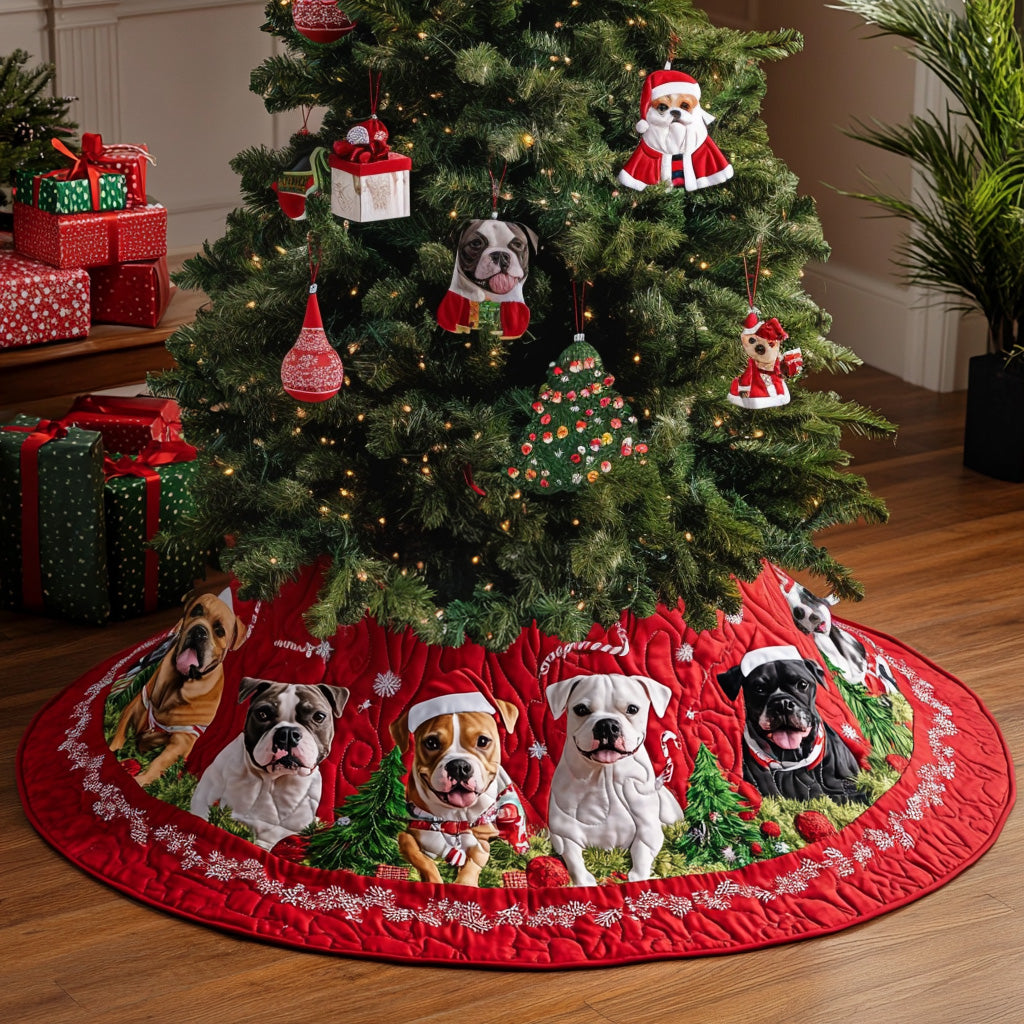 Loving Pitbull Companions Quilted Christmas Tree Skirt Family Holiday Gathering Decor Holiday Tree Base Decoration