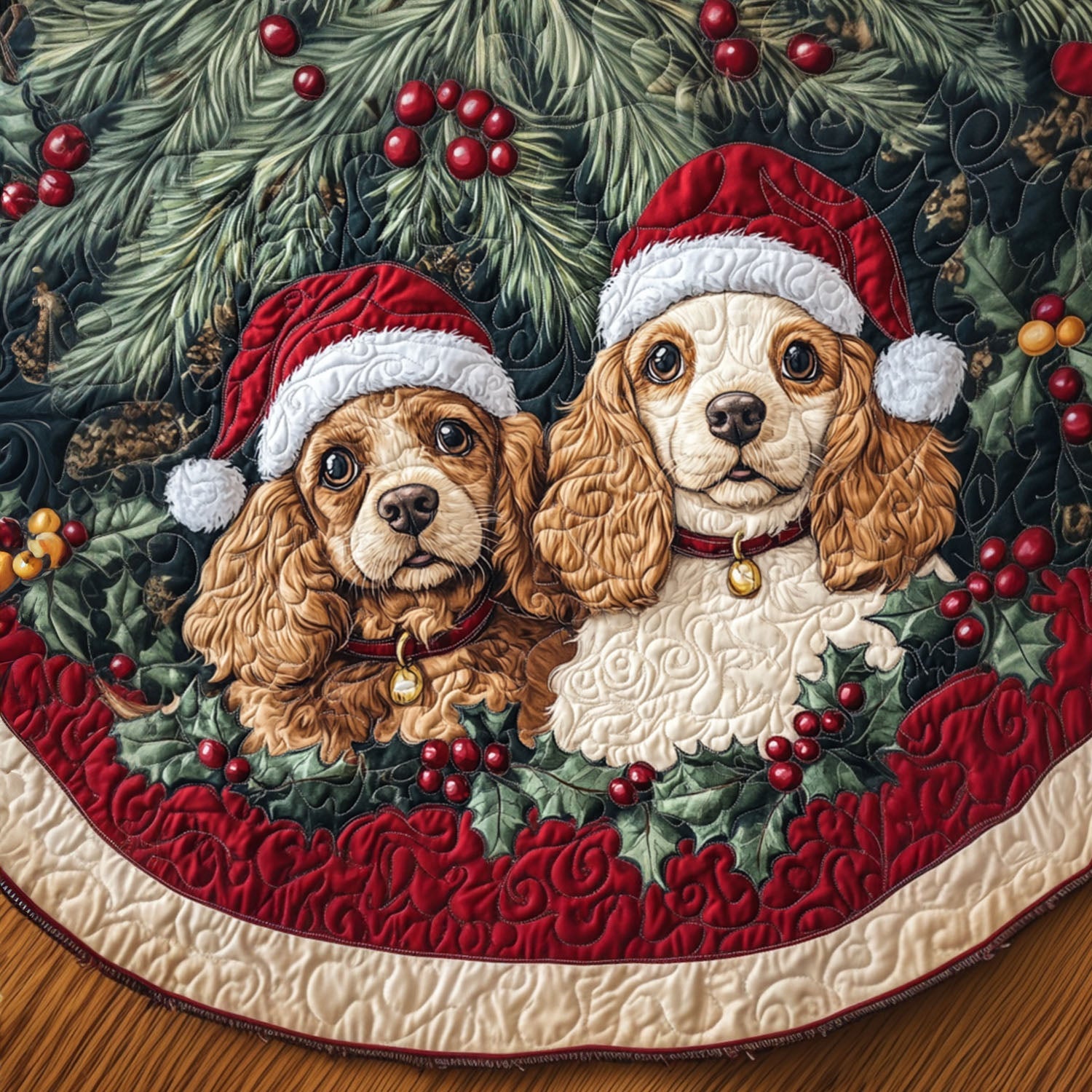 Loving Spaniel Quilted Christmas Tree Skirt Classic Christmas Home Decor