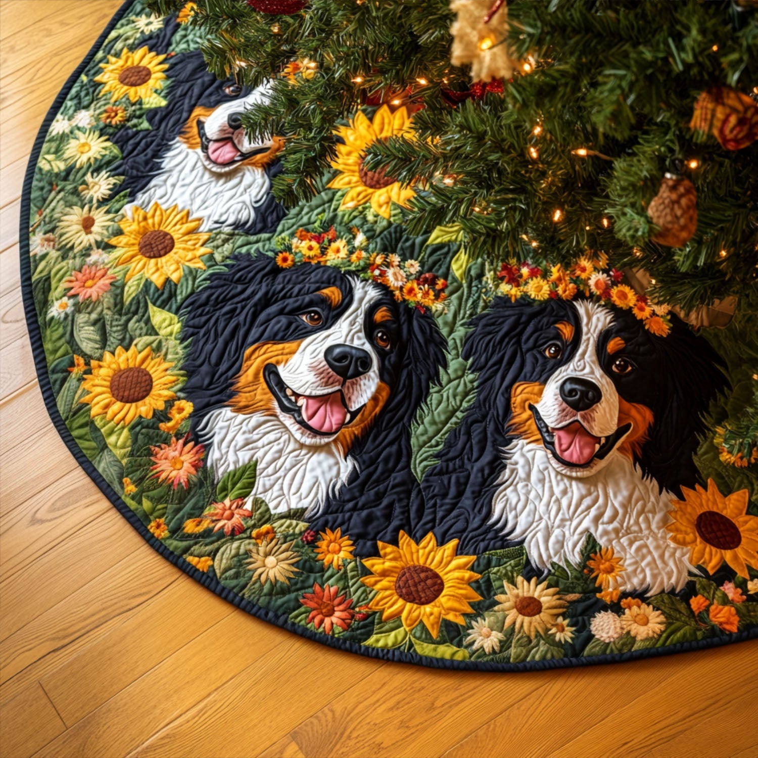 Loyal Bernese Quilted Christmas Tree Skirt Family Holiday Gathering Decor