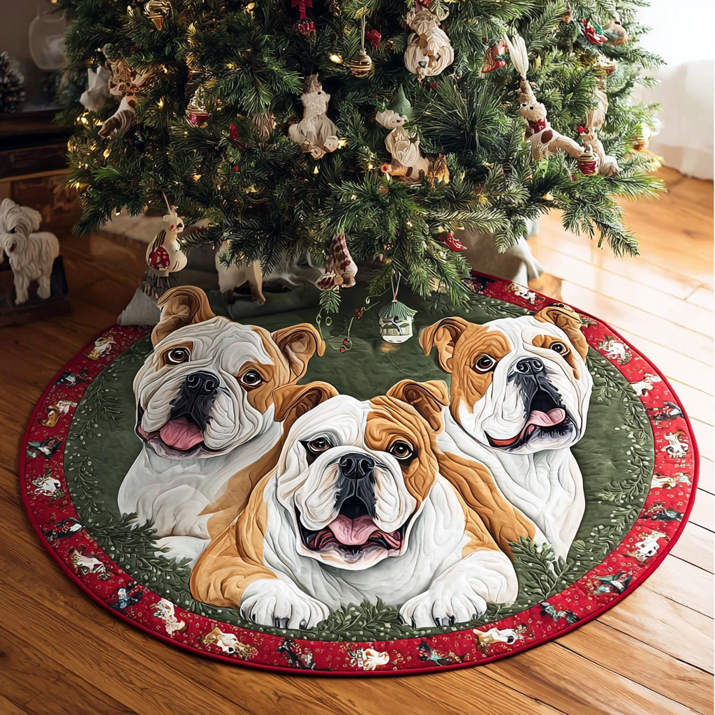 Loyal Bulldog Christmas Quilted Tree Skirt Xmas Indoor Decorations Cute French Bulldog Gifts