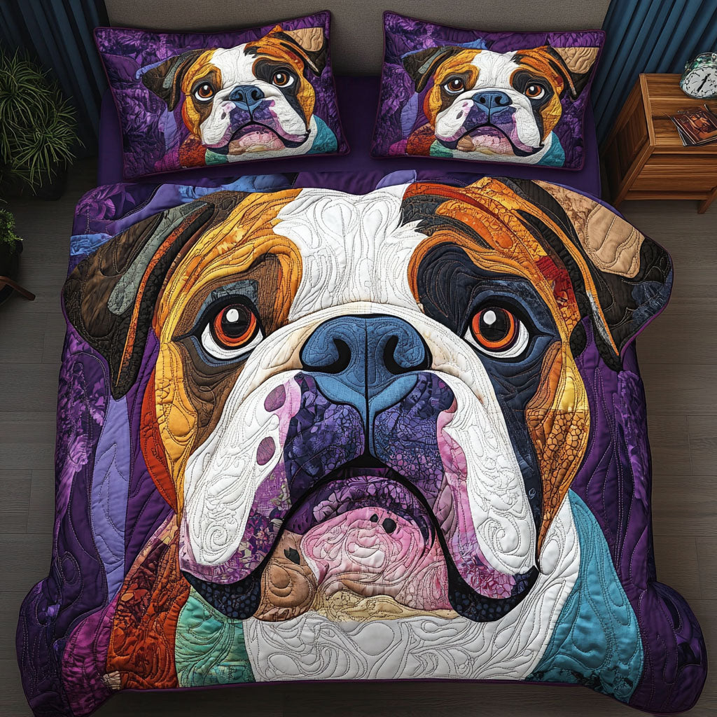 Loyal Bulldog Quilted Bedding Set Lightweight Duvet Cover Set for Year-Round Comfort