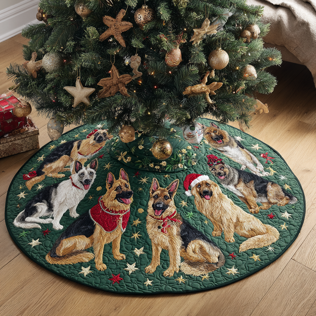 Loyal German Shepherd Christmas Quilted Tree Skirt Xmas Tree Decor German Shepherd Gifts For Owners