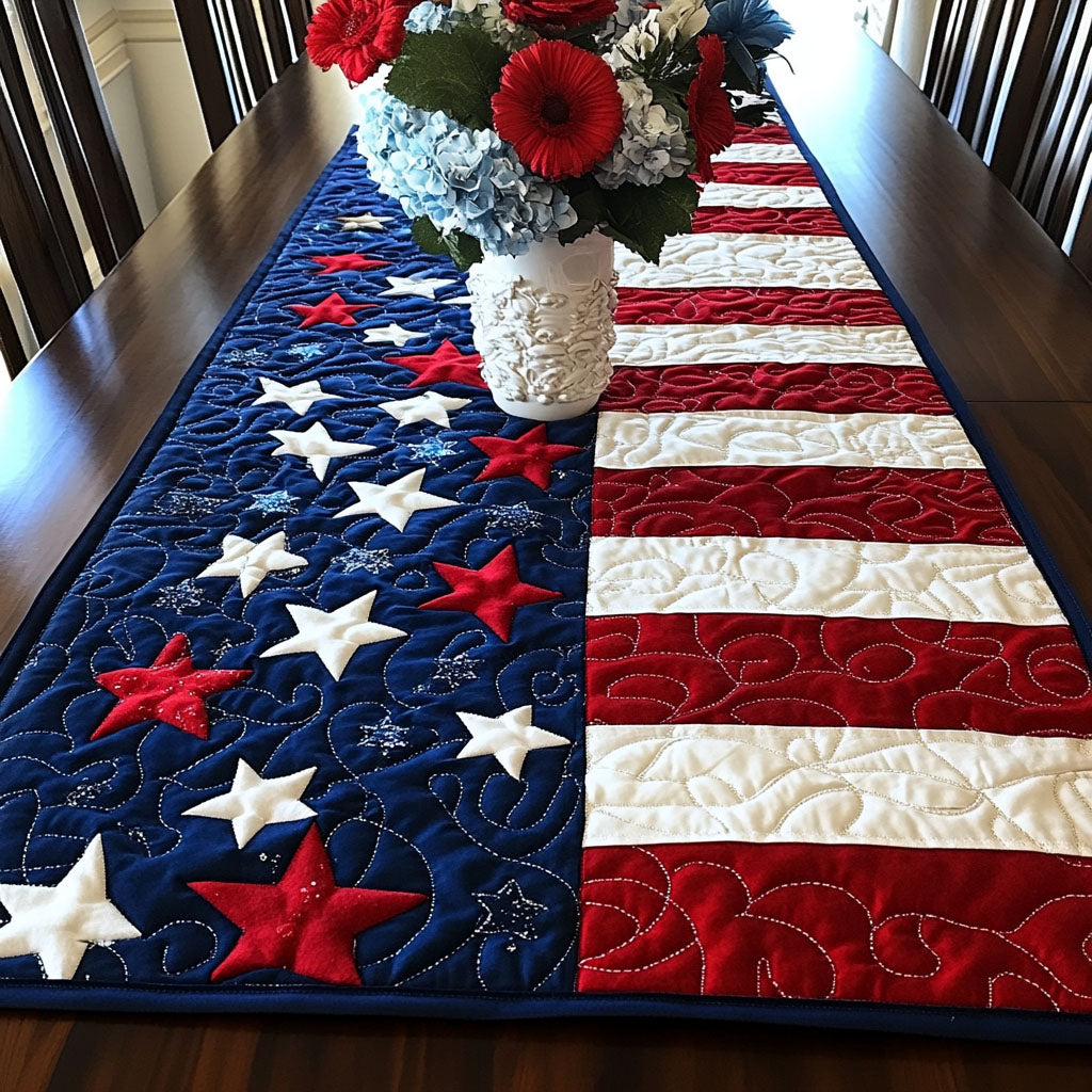 Loyal Hearts Quilted Table Runner Dining Table Decor Patriotic Gifts For Men