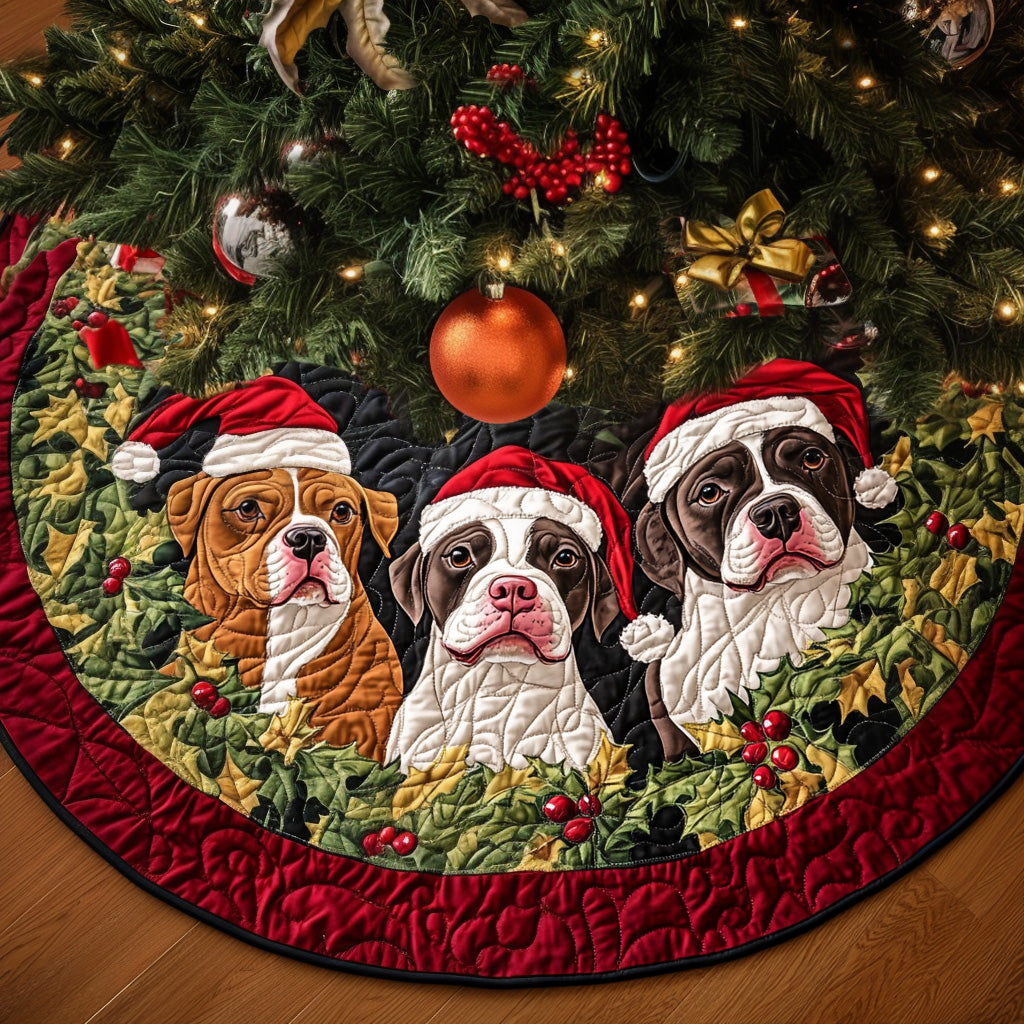 Loyal Pitbull Smiles Quilted Christmas Tree Skirt Holiday Party Decor for Home Under-Tree Christmas Decor