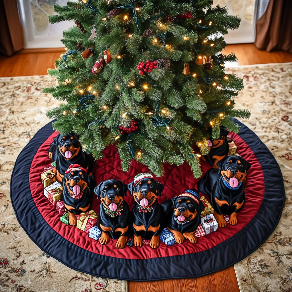 Loyal Rottweiler Christmas Quilted Tree Skirt Christmas Tree Decor Rottweiler Christmas Gifts