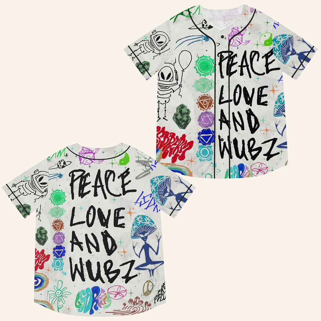 LSDREAM Peace Love And Wubz Baseball Jersey LSDREAM Merch Music Gift Ideas For Guys