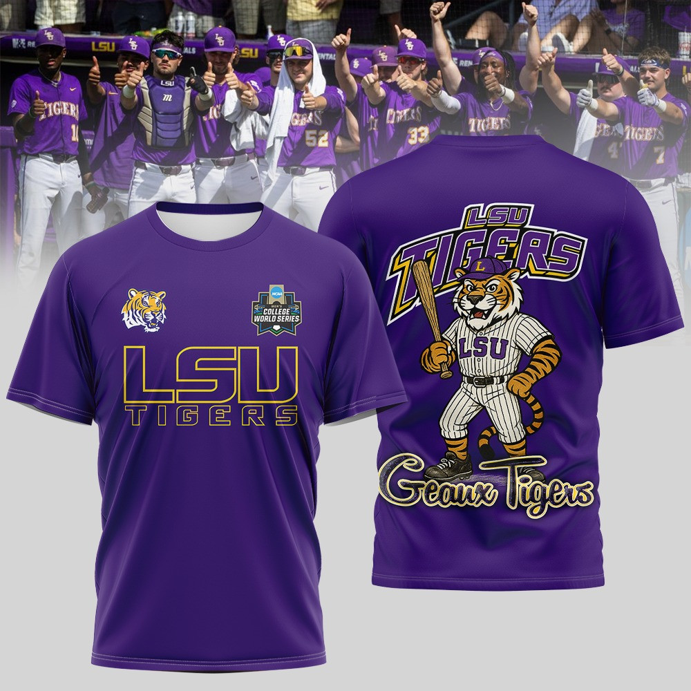 LSU Geaux Tigers Baseball Shirt Purple NCAA Men's College World Series 2025 Fan Gifts