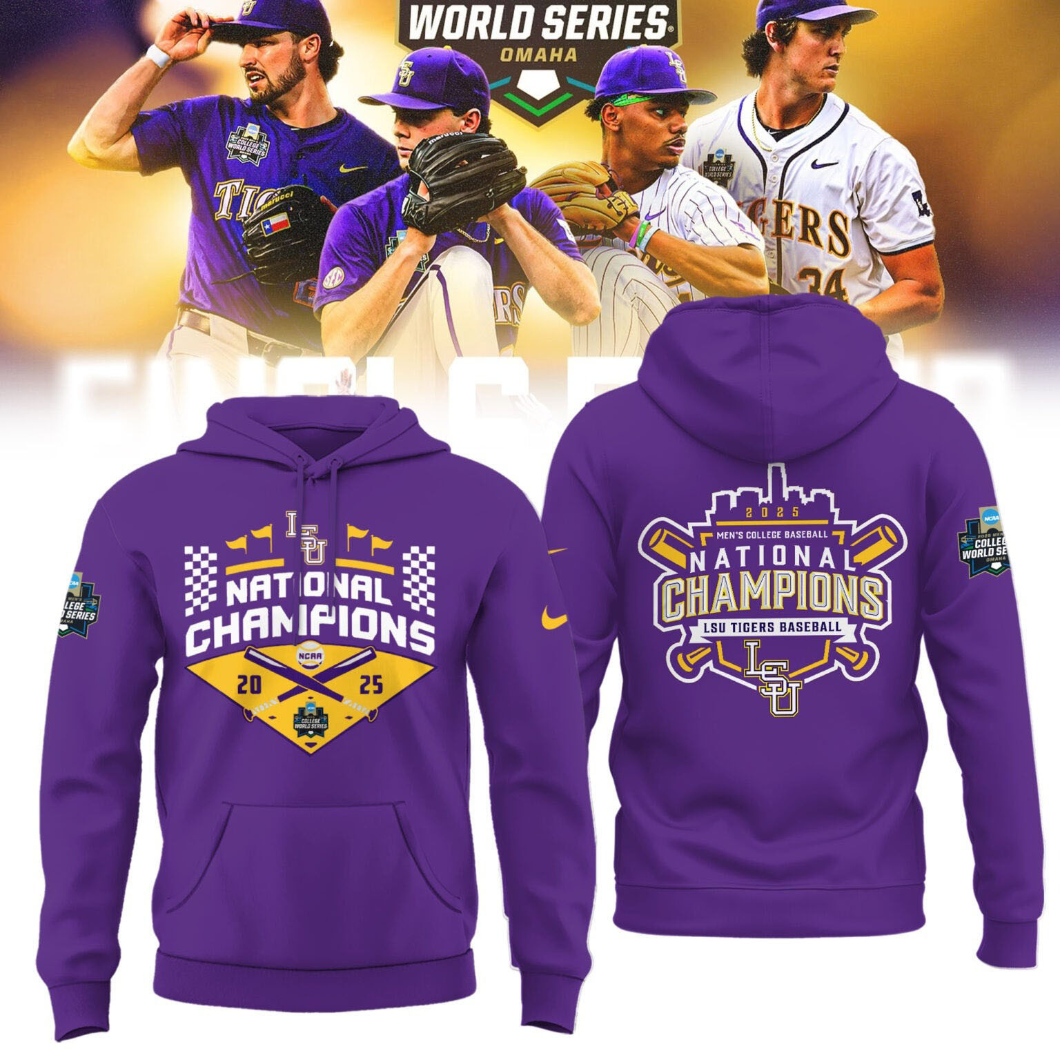 LSU Tigers 2025 NCAA Baseball World Series Champions Men's College Hoodie Cool Baseball Gifts