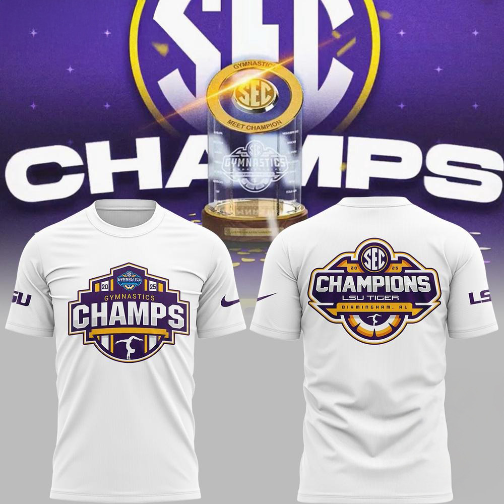 LSU Tigers 2025 SEC Women's Gymnastics Champions White Shirt Football Themed Gifts